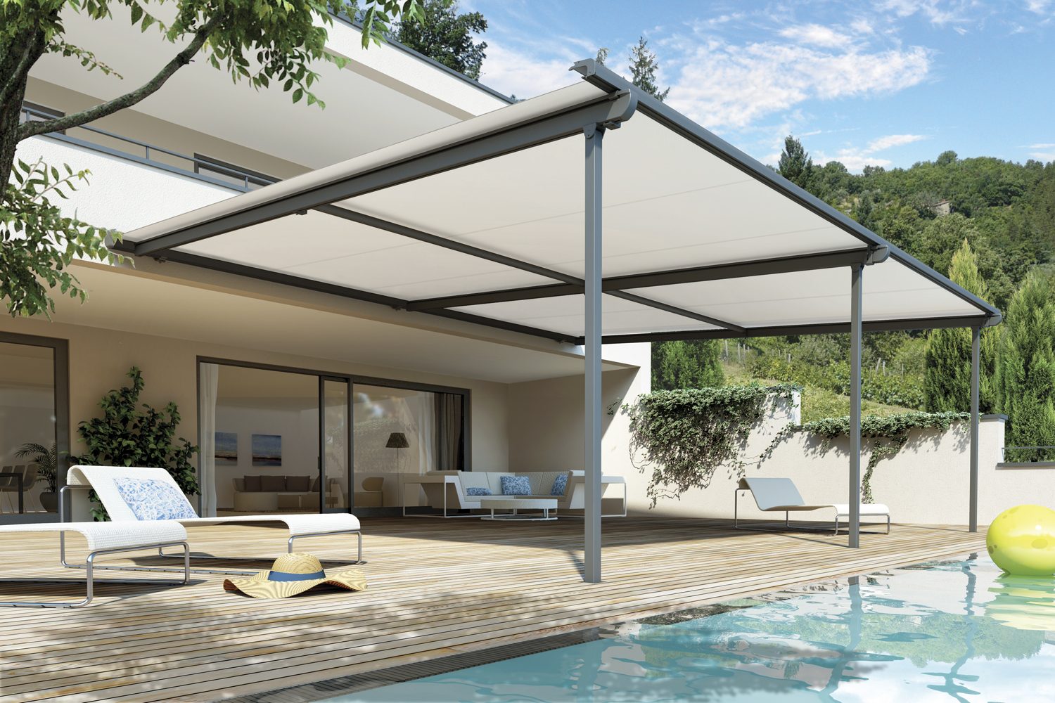 Pérgola sobre piscina